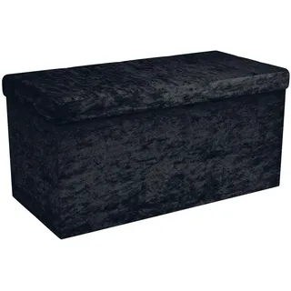 Intirilife Faltbare Sitzbank 76x38x38 cm in Samt Schwarz - Sitzwürfel mit Stauraum und Deckel mit Samtbezug