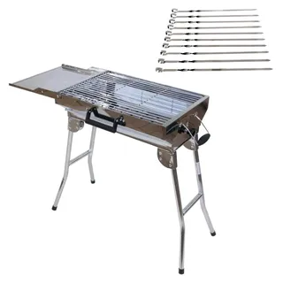 Mangal Aladin, rostfrei mit Klappbeinen und 20 Edelstahlspießen, Holzkohlegrill, tragbar, kompakt, inklusive Transporttasche