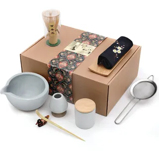 Artcome 9-teiliges japanisches Matcha-Teeset, Matcha-Schüssel mit Ausgießer, Matcha-Schneebesen, Keramik-Schneebesen, Teeschaufel, Matcha-Pulverbehälter, traditionelles handgefertigtes
