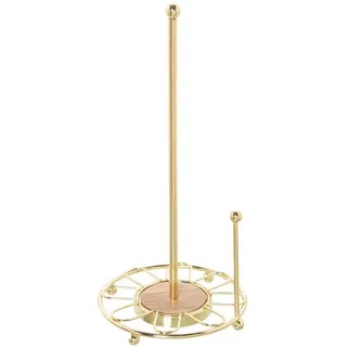 DRW Küchenrollenhalter aus Metall und Holz in Gold, 15 x 32 cm