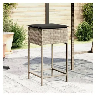 Garten-Barhocker 2er Set, Hellgrau Poly Rattan, 40x40x76 cm, mit Kissen, UV-beständig, für Balkon, Terrasse, Essbereich, moderne Outdoor-Möbel