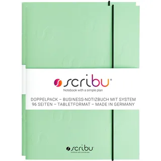 scribu Business Notizbuch mit System - Planer für Aufgaben, Projekte & Prioritäten | GTD, Eisenhower, Bullet Journal | 96 Seiten, Soft Cover | Tablet Format | Hopefull Green - Doppelpack