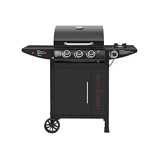 Royal Gourmet Gasgrill 3+1 Brenner Grillwagen mit 11,5 kW, Campinggrill mit Seitenbrenner, Outdoor Gas Grill inkl. Haken, Unterschrank für Balkon, Party Schwarz