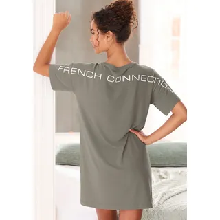 Nachthemd FRENCH CONNECTION, Damen, Gr. 36/38, N-Gr, grün, Single Jersey, Obermaterial: 62% Polyester, 33% Viskose, 5% Elasthan, unifarben, loose fit mini, Rundhals, Kleider Nachthemd, mit großem Logoprint auf dem Rücken