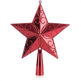 com-four® rote Christbaumspitze in Stern-Form - Roter Stern für die Weihnachtsbaum-Spitze - verzierter Weihnachtsbaumschmuck - traditioneller Christbaum-Schmuck aus Kunststoff