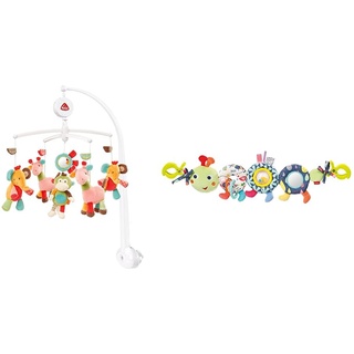 Fehn Musik Mobile Safari - Baby Einschlafhilfe Musikspielzeug mit süßen Tieren & Kinderwagenkette Baby Mobile Raupe COLOR Friends