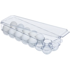 Bild Eierbox, für 14 Eier, mit Deckel, stapelbar, pflegeleicht, Kühlschrank Eierbehälter, Kunststoff, transparent, 7,5 x 36,5 x 11 cm