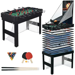Relaxdays Spieltisch, 20 in 1, Tischkicker, Billard, Air Hockey, schwarz | Tischtennis, Basketball, Poker, Bowling uvm.