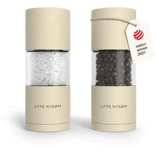 LARS NYSØM Salz und Pfeffermühle Set aus Edelstahl mit einstellbarem Keramikmahlwerk I Pfeffermühle und Salzmühle I Manuelle Gewürzmühlen (2 Stück) (Almond Beige)