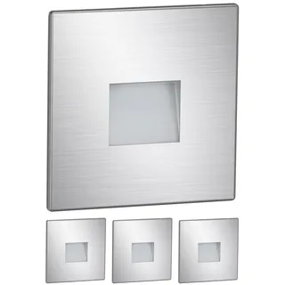 ledscom.de 4 Stück LED Treppenlicht/Wandeinbauleuchte FOW für innen und außen, Downlight, eckig, edelstahl, 85 x 85mm, kaltweiß