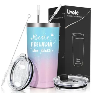 Livole Beste Freundin Geschenke Geburtstag, Geschenk für Frauen, Sie, Frau, Freundinnen Weihnachtsgeschenke - Beste Freundin der Welt - 20oz Coffee to go Becher, 600ml Edelstah Thermobecher
