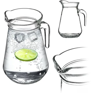 KADAX Krug, Glaskanne, Glaskrug aus robustem Glas 1,3L, Wasserkrug mit Auslauf und handlichem Griff, Glaskaraffe für kalte Getränke, Saft, Milch, Eistee, transparent (Teddy)