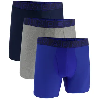 Under Armour Herren Tech Performance Boxershorts im 3er-Pack, 15 cm Beinlänge – atmungsaktiv, feuchtigkeitsableitend, weiches Tragegefühl, ganztägiger Komfort, Schwarz/Blau/Grau, M