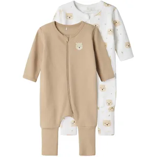 Name IT Unisex Baby Nbnnightsuit 2p Zip Ff Oxford Bear Noos Schlafanzug, Oxford Tan, 104 EU