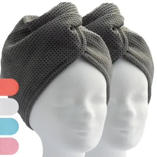 ELEXACARE Haarturban, Turban Handtuch mit Knopf (2 Stück, anthrazit/dunkel-grau), Mikrofaser Handtuch für Kopf und Lange Haare