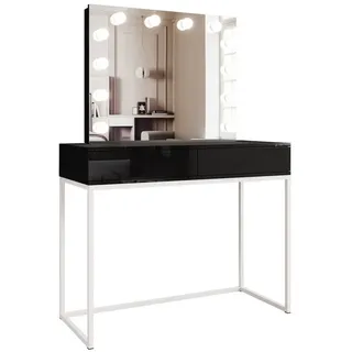 lookway Schminktisch BLANCO LOFT ELITE mit Spiegel und Beleuchtung Schwarz Hochglanz Push Open