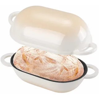 NSIRONS Gusseisen Brotbackform mit Deckel, 28 cm Emaille Gusseisen Topf Brot Backen, Bräter mit Deckel 5,5 L, Idealer Brottopf, Brotbacktopf, Backofengeeignet (Farbverlauf Weiß)