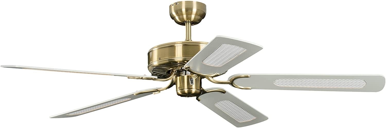 Bild von Potkuri 132 cm Deckenventilator messing antik/weiß/weiß-rattan