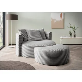 LeGer Home by Lena Gercke Rundsessel ISALIE Samt 153 x 98 x 208 cm Grau mit Hocker