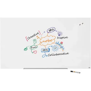 Nobo Glas Magnet-Whiteboard mit herausnehmbarem Stiftehalter, 1900 x 1000 mm, InvisaMount Befestigungssystem, Impression Pro, Brillantweiß, 1905178