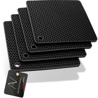 AVANA Untersetzer aus Silikon (4er Set) Premium Topfuntersetzer Multifunktional Hitzebeständig Topflappen Spülmaschinenfest rutschfest Wabenmuster - Schwarz