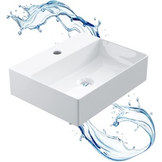 Starbath Plus - Weißer Keramik-Waschtisch - Rechteckige Form - Mit Hahnloch - Maße 46 x 36 x 12 cm - ideal für die Aufstellung auf der Waschtischplatte von Bädern und Toiletten