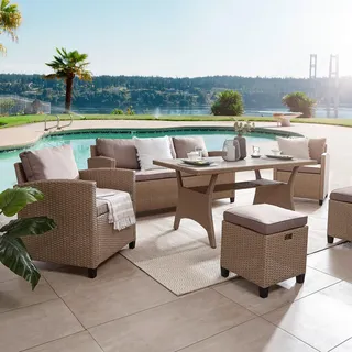 Ambia Garden Dining-Loungeset , Hellbraun , Metall, Kunststoff , 6-teilig , Gartenmöbel, Gartengarnituren, Gartenmöbel-Sets