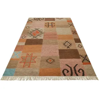 Green Looop Teppich »Monmartre GL-82105« rechteckig 5 mm Höhe handgewebter Naturfaserteppich aus 80% Wolle 20% Baumwolle, Fransen Green Looop braun B : cm 1 Stk.