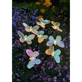 moses. Blatt & Blüte Solar-Stecker Schmetterling, 8er Set irisierende Gartenstecker mit warmweißer LED, solarbetrieben & wetterfest, leuchtende Gartendeko für Beet, Balkon & Terrasse