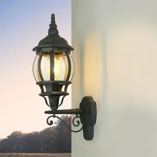 Licht-Erlebnisse Wandleuchte Außen Aluminium Glas Grau IP23 Garten Eingang H:54 cm E27 Laterne nostalgisch Rustikale Außenleuchte Wand BREST