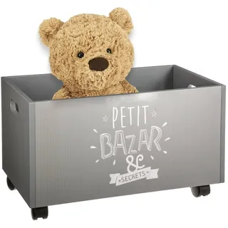 Avilia Spielzeugkiste mit Rollen, aus MDF-Holz, 48 x 28,5 x 28,5 cm, Grau