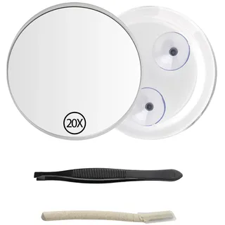 xutong 20X vergrößerungsspiegel, Vergrößerungs-Makeup-Spiegel, mit Saugnapf und Pinzette, Schminkspiegel,Weiß