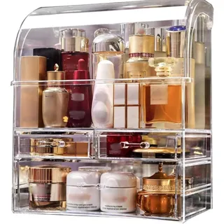 Kousee Make-up-Organizer-Aufbewahrung, extragroße Acryl-Parfüm-Hautpflege-Organizer-Vitrine mit Schubladen, wasserdichte, große, staubdichte Kosmetik-Organizer-Box für Theke, Kommode und Badezimmer