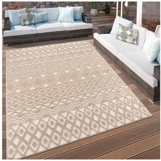 Paco Home Outdoor Teppich Wetterfest Wohnzimmer Küchenteppich Boho Style Skandinavisch Moderne 3D Optik Geometrisch Beige Creme, Grösse:120x170 cm