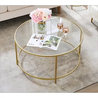 VASAGLE Couchtisch Glas gold 84,0 x 84,0 x 45,5 cm