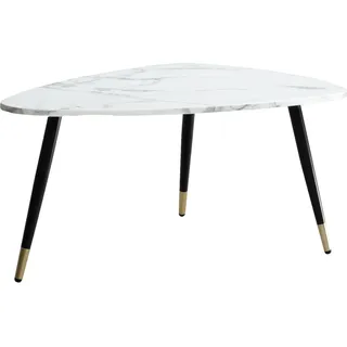 Manahee Design | Dreieckiger Couchtisch 90x60x41 cm | Weiß Marmor Optik | Metallgestell Schwarz und Gold