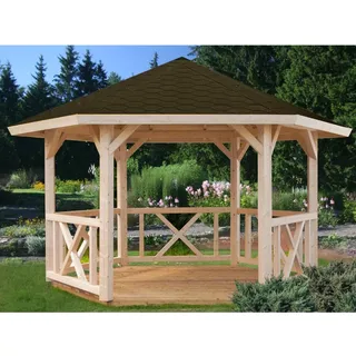 Palmako Holz-Pavillon Betty Grau imprägniert 337 cm x 337 cm ohne Fußboden