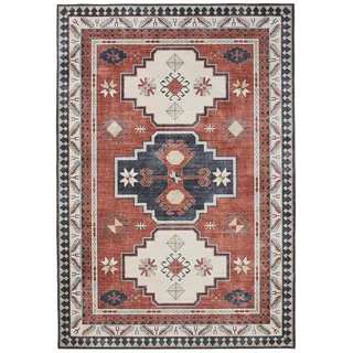 benuta Vintage-Teppich George waschbar 140x200 cm , Multicolor, Blau , Kunststoff , Vintage , Rechteckig , 140x200 cm , Oeko-Tex® Standard 100 , in verschiedenen Größen erhältlich, rutschfeste Unterfläche, waschbar , Teppiche und Böden, Teppiche, Vintageteppiche