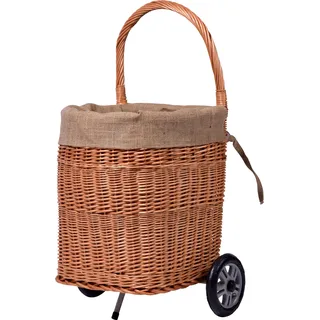 dobar® Praktischer Kaminholzkorb aus geschälter Weide mit Rollen- Weidekorb mit herausnehmbarer Stoffeinlage aus Jute und stabilen Kunststoffrädern - 40 cm