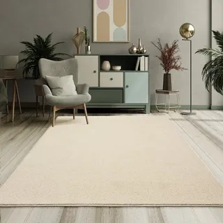 Mia's Teppiche Emely Moderner Weicher Kurzflor (17 mm) Wohnzimmer Teppich - Creme - 160 cm Rund