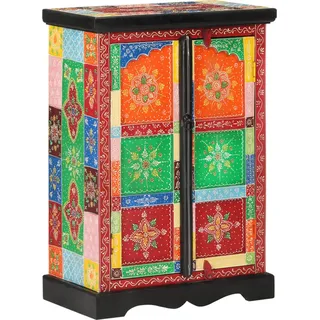 SYFAXTM Sideboard Handbemalt mit Türen 53x30x75 cm Massivholz Mango - Creme