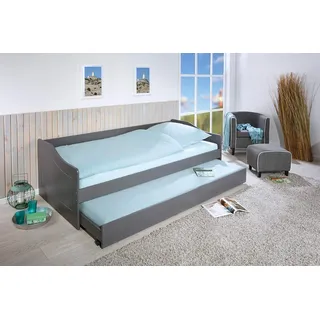 Inter Link - Funktionsbett - Kinderbett - Einzelbett mit Stauraum - Bett mit Schubladen - 2 Liegeflächen 90x200cm - Kiefer Massivholz - ohne Lattenrost - Farbe grau - Bett Malte