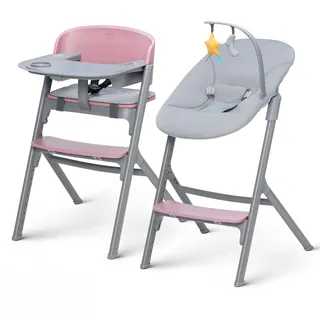 Kinderkraft Kinderhochstuhl LIVY+Babyliege CALMEE, 4in1, Stuhl für die ganze Familie, von Geburt bis 110 kg, Verstellbare, Ergonomische Rückenlehne, Minimalistisches niederländisches Design, Rose