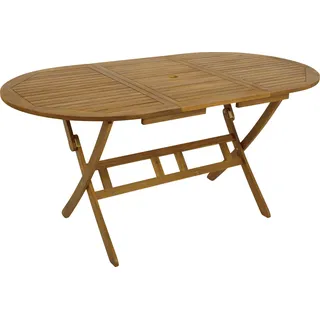 DEGAMO Gartentisch Klapptisch Holztisch 85x160cm oval, Holz Akazie geölt - Braun