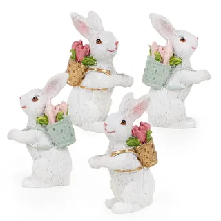 Mini Osterhasen-Figuren, 4 Stück: Osterdeko zum Hinstellen, Dekohasen Ostern & Frühling, Frühlingsdeko Tisch & Fensterbank, Miniatur Hasen Deko, Osterdekoration Hase, Osterhase Klein, Weiß, 6 cm