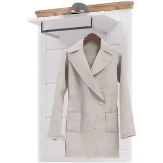 Inn.Furn Garderobenpaneel weiß matt, Eiche 79 cm mit Kleiderstange , Weiß, Eichefarben , Holzwerkstoff, Metall , Nachbildung,Eiche , Uni, Holz Optik , Rechteckig , 79x114x32 cm , FSC Mix , Garderobe, Garderobenpaneele
