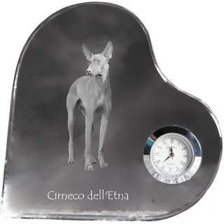 Cirneco dell'Etna - Kristalluhr mit einem Hundebild, Herzregal-Uhr, personalisierte Standuhr der Marke Art-Dog - Transparent