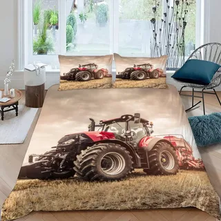 RFFLUX 3D Bauernhof Landwirtschaft Traktor Bettwäsche Set 135x200 cm 2teilig mit Reißverschluss Weiche und Angenehme Schlafkomfort Microfaser Bettbezug Kinderbettwäsche mit Kissenbezug 80x80 cm