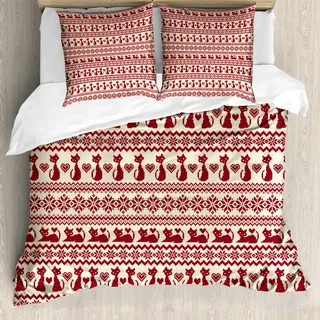 ABAKUHAUS nordisch Bettbezug, Katzen-Muster-Pixel-Kunst, Milbensicher Allergiker geeignet mit Kissenbezügen, 155 cm x 220 cm - 80 x 80 cm, beige Rubin - Beige