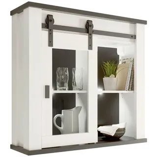 Furn.Design Küche-Hängeschrank weiß Pinie, anthrazit Landhaus, Küchenschrank hängend mit Schiebetür , Weiß, Anthrazit , Holzwerkstoff , Nachbildung,Pinie , Uni , 2 Fächer , 93x90x31 cm , FSC 100% , Küchen, Küchenmöbel, Küchenschränke, Küchenoberschränke